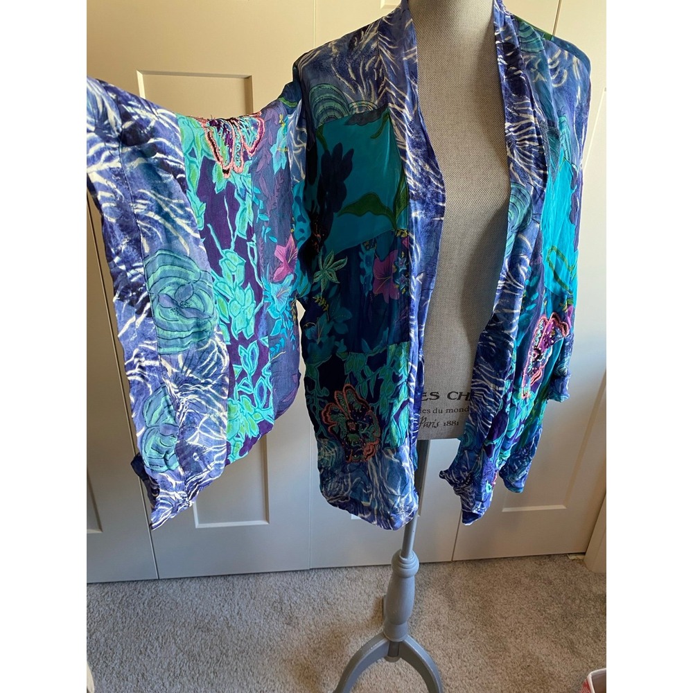 Kimono Cardigan Shirt Coverup Festival Beach 1X Beaded Embroidered Notations s45